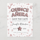 Quinceanera Save the Date Roos Gold Balloons Aankondigingskaart (Voorkant)