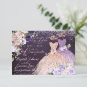 Quinceanera Save the Date Roos Gold Dusty Paars Kaart (Staand voorkant)