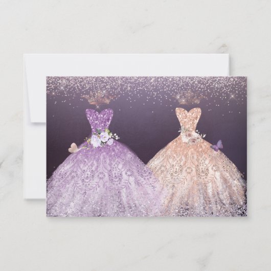 Quinceanera Save the Date Roos Gold Dusty Paars Kaart (Achterkant)