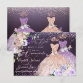 Quinceanera Save the Date Roos Gold Dusty Paars Kaart (Voorkant / Achterkant)