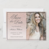 Quinceañera Save the Date Roos Gold Glitter Photo (Voorkant)