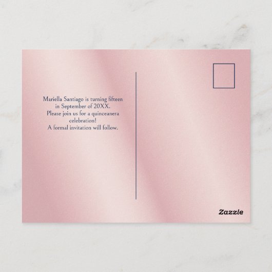 Quinceanera Save the Date Roze Briefkaart (Achterkant)