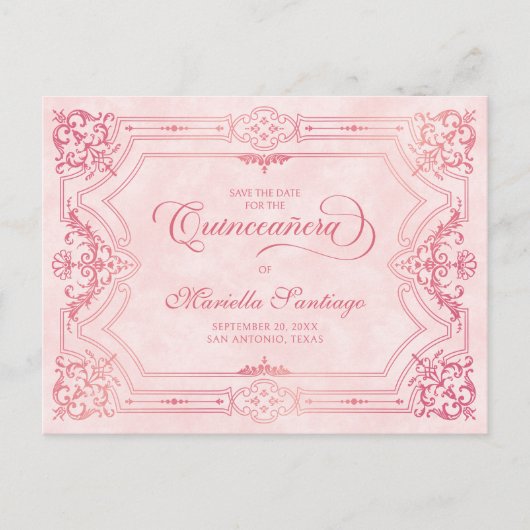 Quinceanera Save the Date Roze Briefkaart (Voorkant)