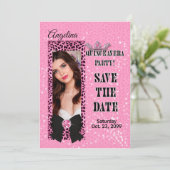 Quinceanera Save the Date Roze Luipaardprint Kaart (Staand voorkant)