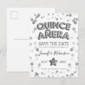 Quinceanera Save the Date Silver Balloons Glitter Aankondigingskaart (Voorkant / Achterkant)