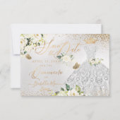 Quinceanera Save the Date Silver Faux Glitter Gown Kaart (Voorkant)