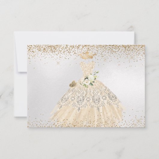 Quinceanera Save the Date Silver Faux Glitter Gown Kaart (Achterkant)