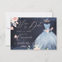 Quinceanera Save the Date Stoffige Blauwe Gown Kaart