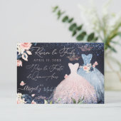 Quinceanera Save the Date Stoffige Blauwe Gown Kaart (Staand voorkant)