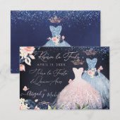 Quinceanera Save the Date Stoffige Blauwe Gown Kaart (Voorkant / Achterkant)