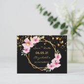 Quinceanera Save the Date tropical gold black star Briefkaart (Staand voorkant)