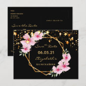 Quinceanera Save the Date tropical gold black star Briefkaart (Voorkant / Achterkant)
