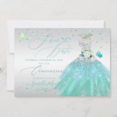 Quinceanera Save the Date Turquoise Silver Kaart (Voorkant)