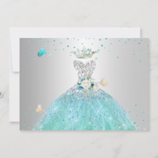 Quinceanera Save the Date Turquoise Silver Kaart (Achterkant)
