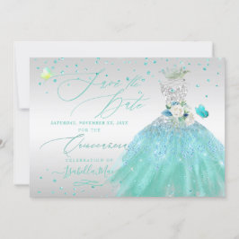Quinceanera Save the Date Turquoise Silver Kaart