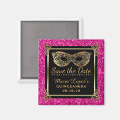Quinceanera Save the Date Verjaardag Roze Goud Magneet (Voorkant / Achterkant)