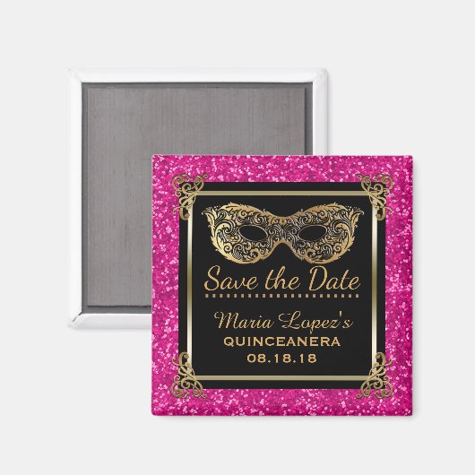 Quinceanera Save the Date Verjaardag Roze Goud Magneet (Voorkant / Achterkant)