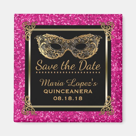 Quinceanera Save the Date Verjaardag Roze Goud Magneet (Voorkant)