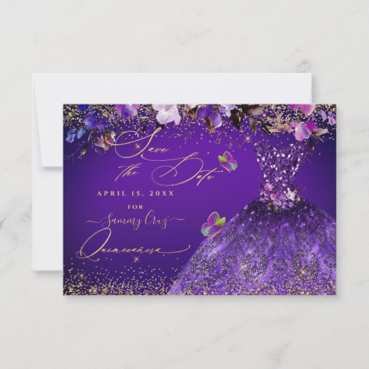 Quinceanera Save the Date Violet Paarse Dress (Voorkant)