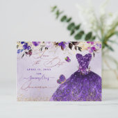 Quinceanera Save the Date Violet Paarse Dress (Staand voorkant)