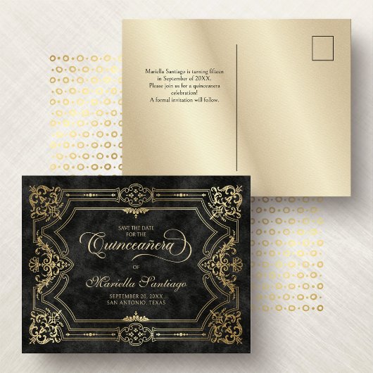 Quinceanera Save the Date Zwart Briefkaart