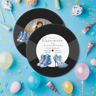 Quinceañera schoenen Vinyl Record Foto Blauw Kaart