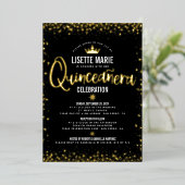 Quinceañera Script Princess Crown Black Real Gold Folie Uitnodiging (Staand Voorkant)