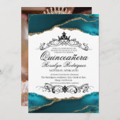 Quinceañera Script Turquoise Agate Foto 15e Kaart (Voorkant / Achterkant)