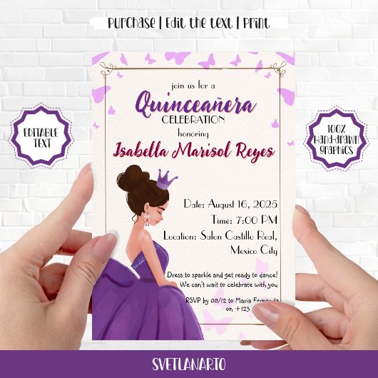 Quinceañera Sering Elegante Prinses Uitnodiging