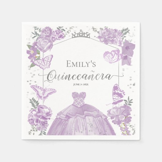 Quinceanera Servetten Lavendel Jurk Bloemen (Voorkant)
