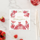 Quinceanera servetten Rode jurk Bloemen Gouden fol (Insitu)