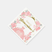 Quinceanera Servetten Roze Jurk Bloemen Gouden Fol (Hoek)