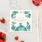 Quinceanera Servetten Smaragd Groene Jurk Bloemen (Insitu)