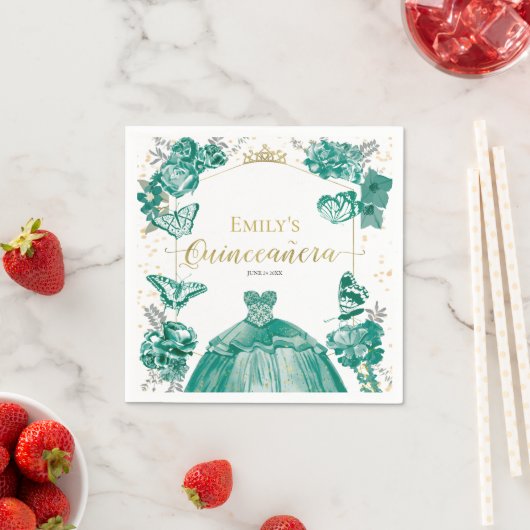 Quinceanera Servetten Smaragd Groene Jurk Bloemen (Insitu)