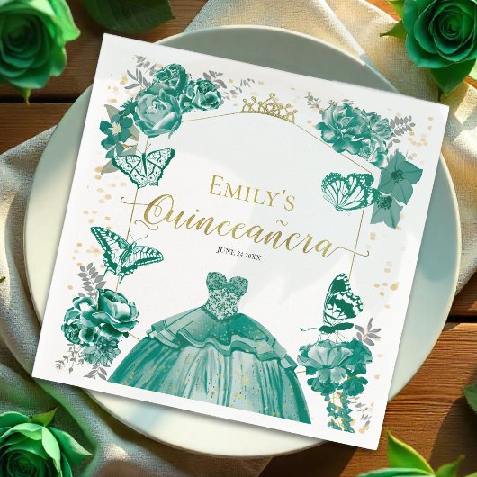 Quinceanera Servetten Smaragd Groene Jurk Bloemen