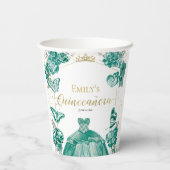 Quinceanera Servetten Smaragd Groene Jurk Bloemen Papieren Bekers (Achterkant)