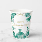 Quinceanera Servetten Smaragd Groene Jurk Bloemen Papieren Bekers (Voorkant)