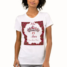 Quinceañera Shirt met Tiara, Red Roses & Mis 15 A