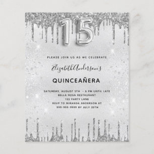 Quinceanera Silglitter-begrotingsuitnodiging