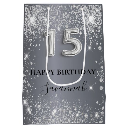 Quinceanera Silglitter-monogram Medium Cadeauzakje (Achterkant)