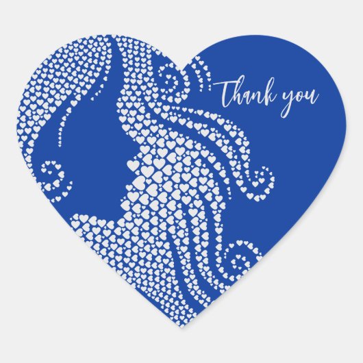 Quinceañera Silhouette Blauw Zilveren Harten Hart Sticker (Voorkant)