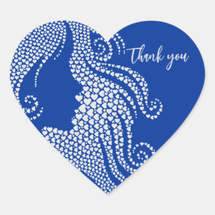 Quinceañera Silhouette Blauw Zilveren Harten Hart Sticker