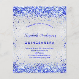 Quinceanera Silroyal blauwe budgetuitnodiging Flyer