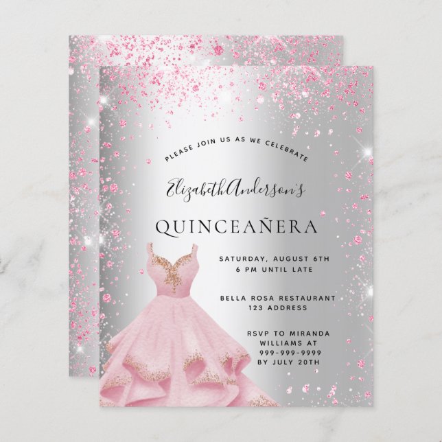 Quinceanera Silroze jurk (Voorkant / Achterkant)