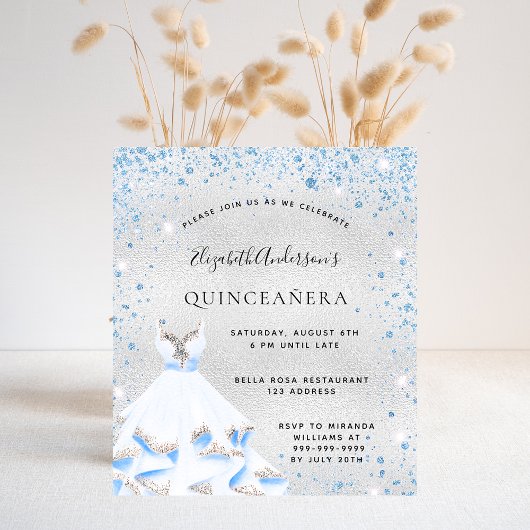 Quinceanera Silva Blue winteruitnodigingsbudget Flyer