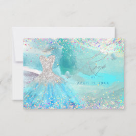 Quinceanera Silver Aqua Glitter Gown RSVP-kaart Kaart
