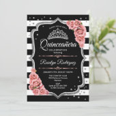 Quinceanera - Silver Black Blush Pink Kaart (Staand voorkant)