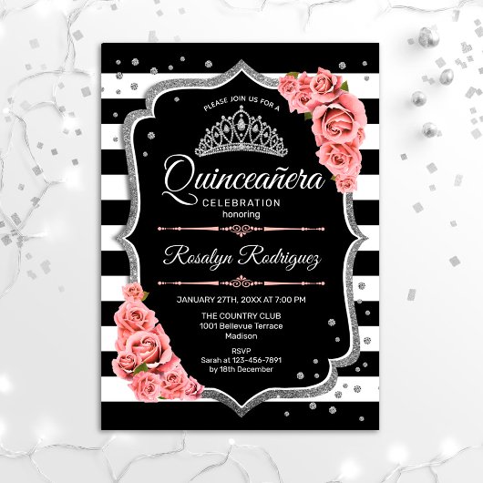 Quinceanera - Silver Black Blush Pink Kaart