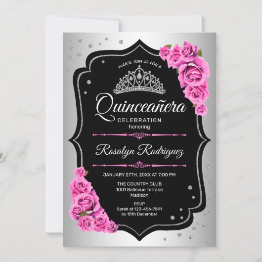 Quinceanera - Silver Black Pink Kaart (Voorkant)