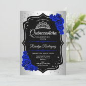 Quinceanera - Silver Black Royal Blue Kaart (Staand voorkant)